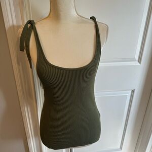 NWT H&M Olive Green Ribbed Tank Top with Plunging Back